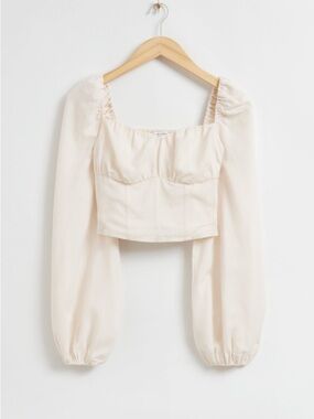 & OTHER STORIES Fitted Smocked Back Romantic Corset Blouse Cream Ivory Size 10